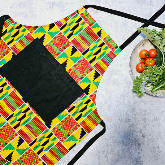 African Print Apron with Pocket | Handmade Kente Print