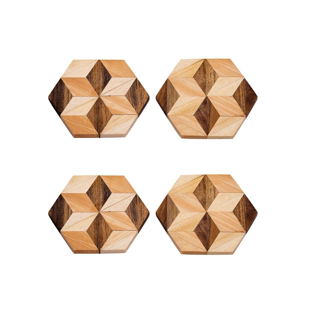 Handmade Hexagon Wooden Coasters (Set of 2 or 4)